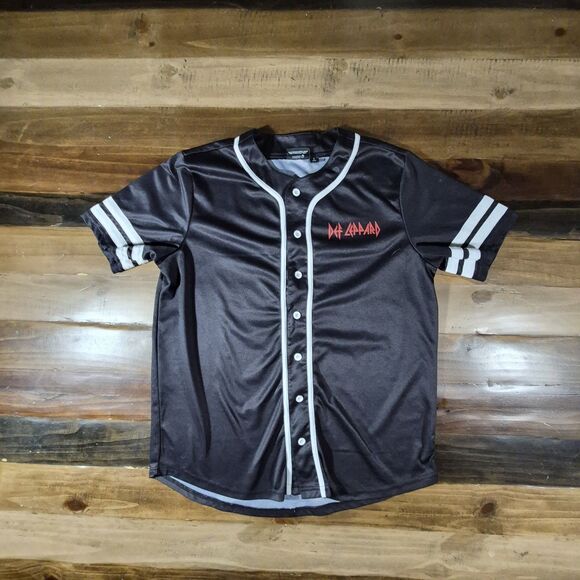 Def Leppard Other - Def Leppard Baseball jersey Shirt Men's Large Black Button Front Leopard